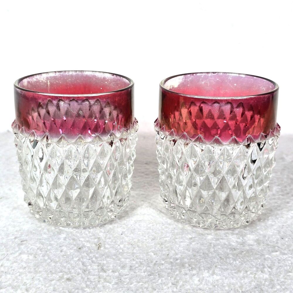 Vintage x2 Indiana Diamond Point Crystal Ruby Flash 3.5" 8 Oz Rock Tumblers